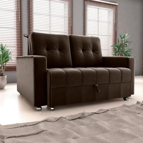 Sofá Cama Milão 2 Lugares 140cm Marrom Veludo