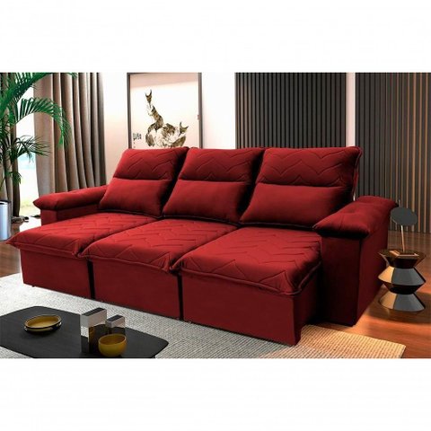 Sofá Retrátil Reclinável Paris 2,30m Suede Velut Vermelho Molas no Assento - King House