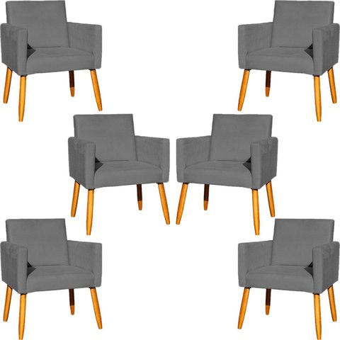 Kit 6 Poltronas Decorativas para Sala para Recepção Consultório Nina Suede Cores Pé Palito 30cm Cast