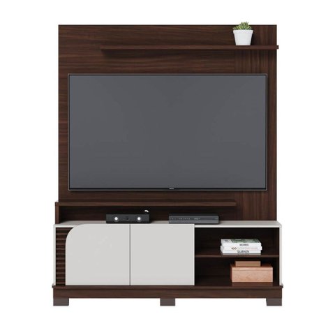 Estante para Tv até 65 Polegadas Jurerê 2 Portas Ripado Nogueira Real/off White Matte - Colibri