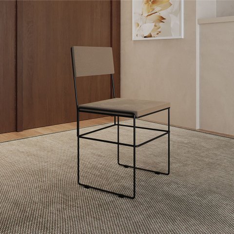 Cadeira de Jantar Industrial Vitória Estofada Veludo para Sala de Jantar Mesa Cozinha - Preto/bege