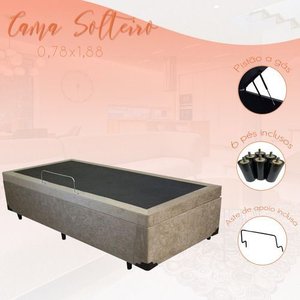 Cama Box Bau Solteirão 0,96 X 2,03 Blindada Super Reforçada - Bege Suede