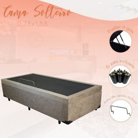 Cama Box Bau Solteirão 0,96 X 2,03 Blindada Super Reforçada - Bege Suede