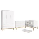 Ver imagem 1 de Dormitório Completo Infantil Classic 3 Portas, Cômoda 6 Gavetas, Berço Branco Fosco com Pés Madeira