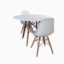 Ver imagem 1 de Jogo de Mesa de Jantar Eames Eiffel Redonda 80cm Tampo de Madeira Branco com 2 Cadeiras Branca