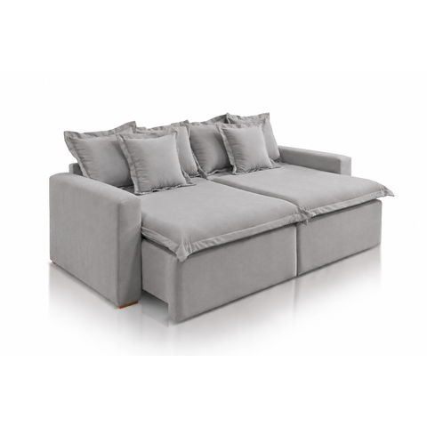 Sofá Retrátil Cortina com Espuma Soft D28 e Molas Bonnel Flex:Veludo Cinza/2,10