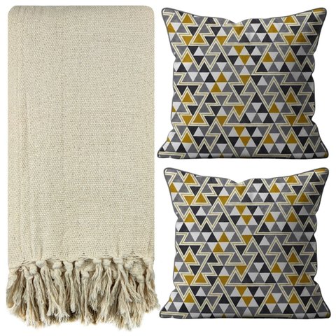 Kit 1 Manta para Sofá Bege 2,40 X 1,80 + 2 Capas de Almofada