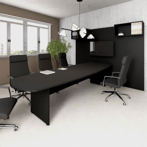Mesa de Reunião Orgânica 320cm x 110cm Pés Painel Escritório F5 Office Cor:Preto