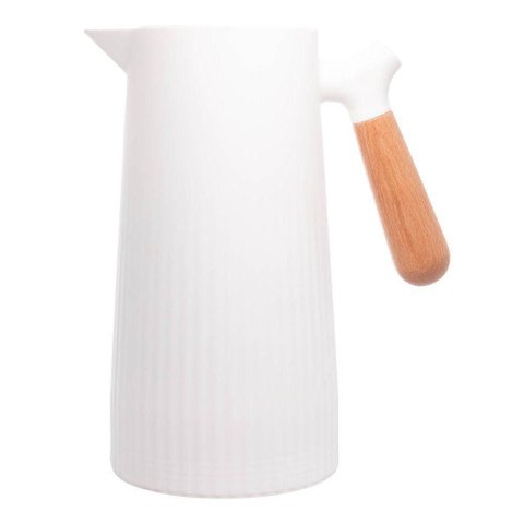 Garrafa Térmica Canelada com Cabo em Bambu Branco