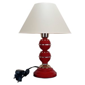 Abajur Moderno Luminária Quarto Sala Perry Vermelho Málaga e Dourado