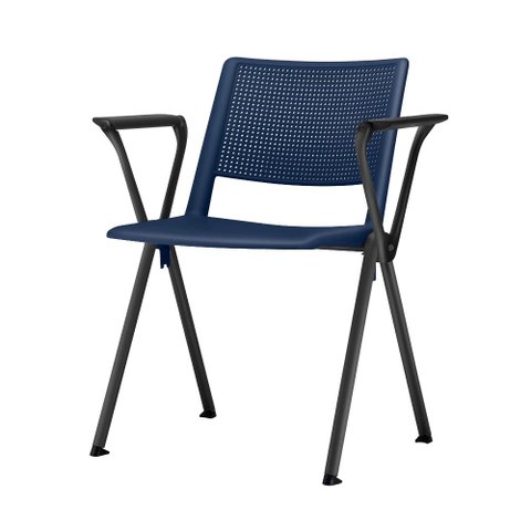 Cadeira Up com Bracos Assento Azul Base Fixa Preta - 54309