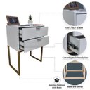 Ver imagem 3 de Mesa de Cabeceira Off White 50cm Eco Industrial 2 Gavetas Quarto Base Metal Dourada Puxador Prata
