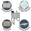 Ver imagem 4 de Mesa de Cabeceira Off White 50cm Eco Industrial 2 Gavetas Quarto Base Metal Dourada Puxador Prata