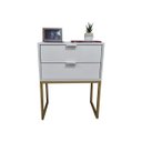 Ver imagem 5 de Mesa de Cabeceira Off White 50cm Eco Industrial 2 Gavetas Quarto Base Metal Dourada Puxador Prata