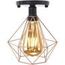 Lustre Teto Plafon + Lâmpada Led Industrial Aramado Diamante Cobre Rose Gold Retrô Luminária - 4