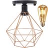 Lustre Teto Plafon + Lâmpada Led Industrial Aramado Diamante Cobre Rose Gold Retrô Luminária - 1