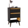Mesa de Cabeceira Retrô Taurus 2 Gavetas Pés Madeira Preto com Nature - 1
