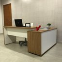 Ver imagem 3 de Escrivaninha Mesa Escritório em L Diretor Smart 1 Porta 2 Nichos 168,5cm Olmo e Branco Artany