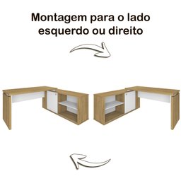 Mesa para Escritório em L Diretor 1 Porta 2 Nichos 135x168,5cm Smart  - 20