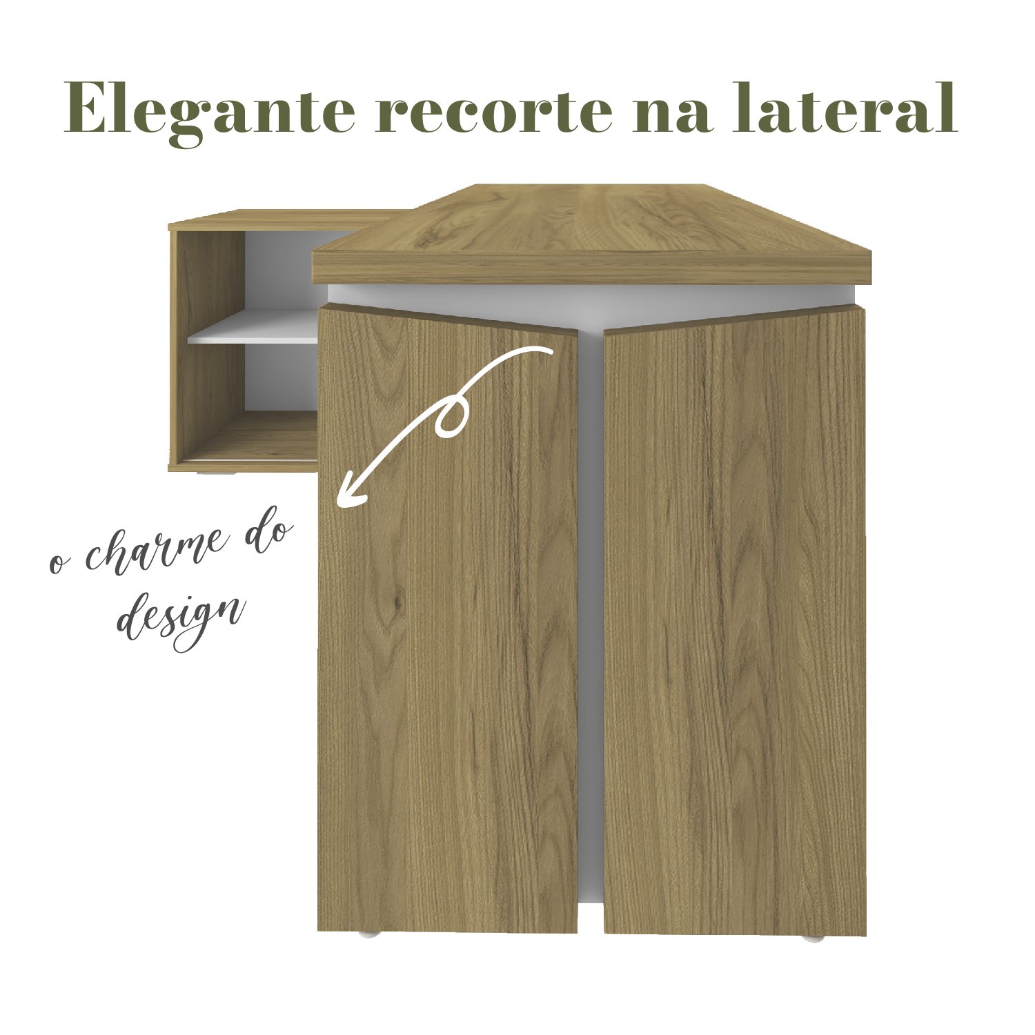 Mesa para Escritório em L Diretor 1 Porta 2 Nichos 135x168,5cm Smart  - 16