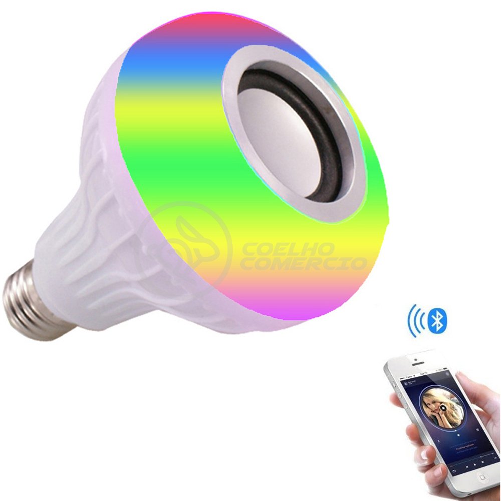 Lâmpada Led 12w E27 Rgb Colorida com Caixa de Som Bluetooth e Controle Remoto