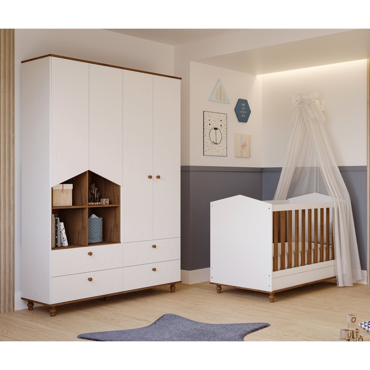 Quarto de Bebê com Berço e Guarda Roupa 4 Portas 4 Gavetas Bala de Goma Espresso Móveis Menor preço em Quarto de Bebê com Berço e Guarda Roupa 4 Portas 4 Gavetas Bala de Goma Espresso Móveis