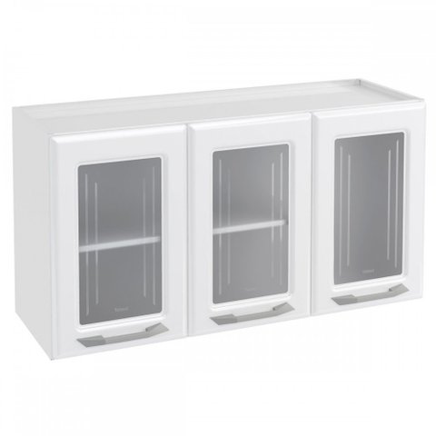 Armário Aéreo Cozinha em Aço Topázio 3 Portas com Vidro Branco - Telasul