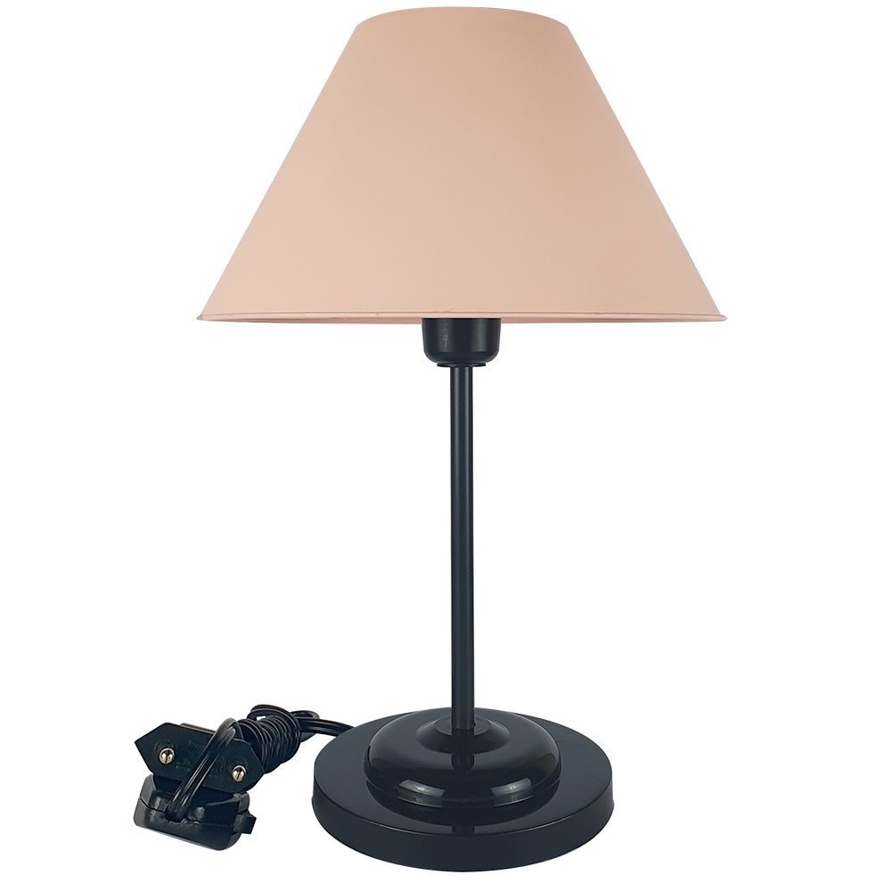 Abajur Slim Black´n Salmon Luminária de Mesa Fino Quarto Sala – Base Preto Cúpula Salmão - 1