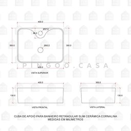 Cuba De Apoio Para Banheiro Retangular Slim Louça Cerâmica 40 cm Cornalina Pingoo.casa - - 6