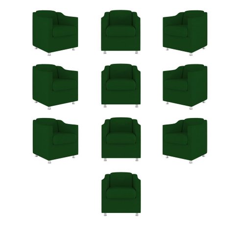 Kit 10 Poltronas Decorativa Tilla Consultório Recepção Suede Verde