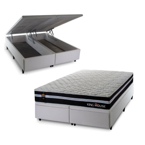 Conjunto Box Baú Queen Durham Branco 158x198x67 c/ Molas Ensacadas