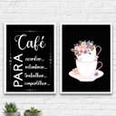 Ver imagem 1 de Kit 2 Quadros Cantinho Do Café Xícaras Flores 45x34cm - com vidro:Madeira branca
