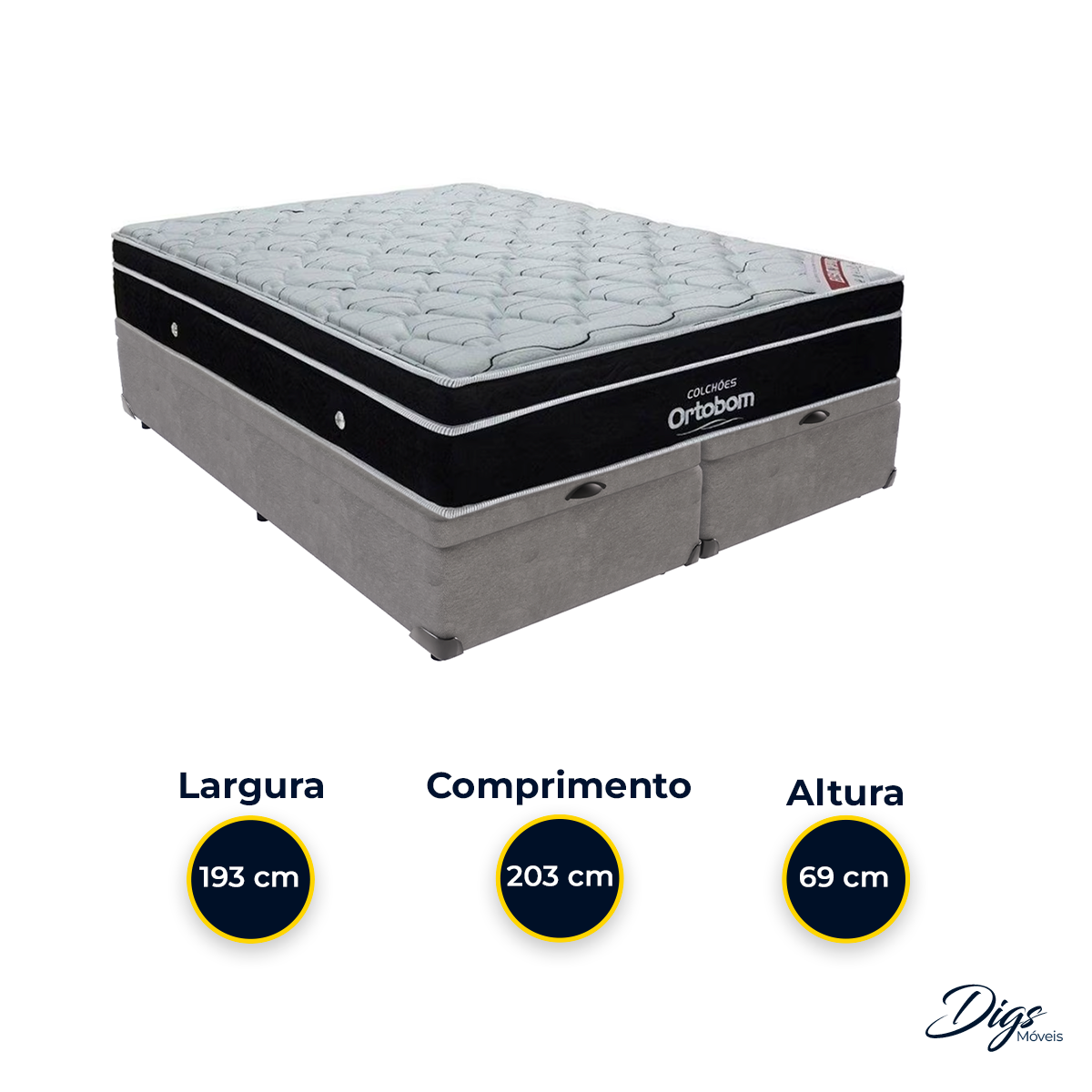 Cama Box Baú Bipartido King Cinza e Colchão Elegant Superpocket Molas Ensacadas Ortobom - 3