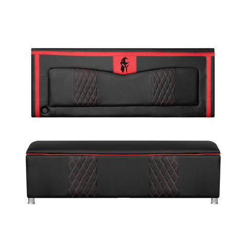 Kit Quarto Gamer Baú e Painel Fighter Usb 90 Cama Solteiro:preto e Vermelho