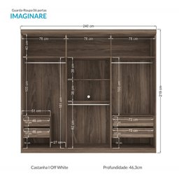 Guarda Roupa Casal 6 Portas 4 Gavetas 240cm Imaginare Santos Andirá - 5