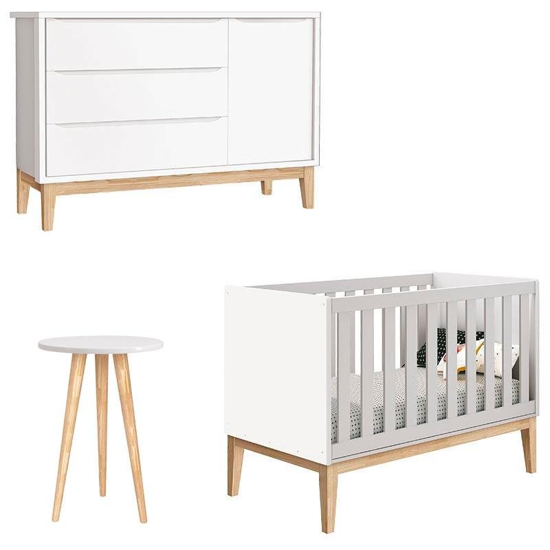 Berço Americano Cômoda 1 Porta Classic e Mesa de Canto Theo Branco com Pés Madeira Natural – Reller é boa?