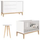 Ver imagem 1 de Berço Americano Cômoda 1 Porta Classic e Mesa de Canto Theo Branco com Pés Madeira Natural – Reller
