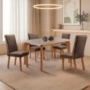 Ver imagem 1 de Mesa de Jantar Liz Lira 4 Lugares Tampo MDF com Vidro e Cadeiras Veludo Marrom 120cm Moderna