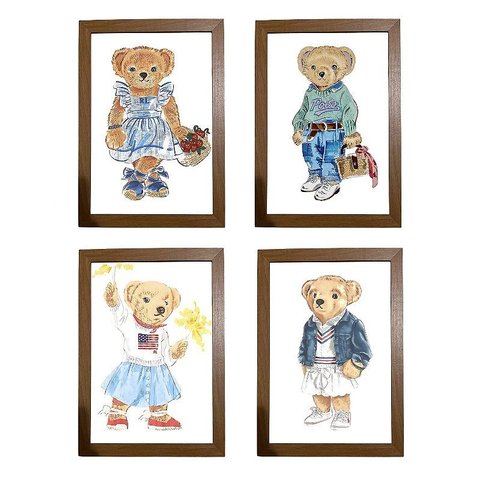 Kit Quadro Decorativo Ursa Esporte Rl Polo Rauph Lauren Quarto Menina Bebê Enxoval