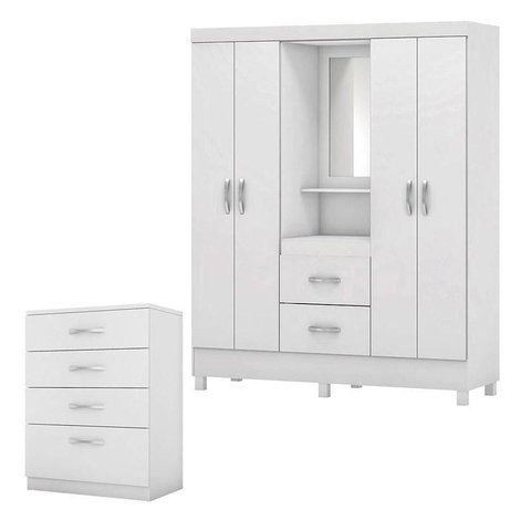 Cômoda Astral e Guarda Roupa Casal Lord Branco Flex - Demóbile