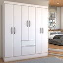 Ver imagem 1 de Guarda-roupa Casal Sena Slim 6 Portas 2 Gavetas Branco - Panorama Móveis