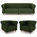 Ver imagem 2 de Conjunto Sala de Estar 1 Sofá Living 240cm e 2 Poltronas Stanford Chesterfield Pés Madeira Couro Ver