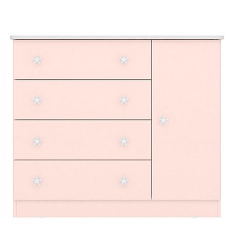 Comoda Sapateira 1 Porta 4 Gavetas Doce Sonho Rosa Acetinado - Qmovi