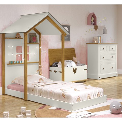 Cama Montessoriana Infantil Smile Yescasa Bege/Creme/Carvalho