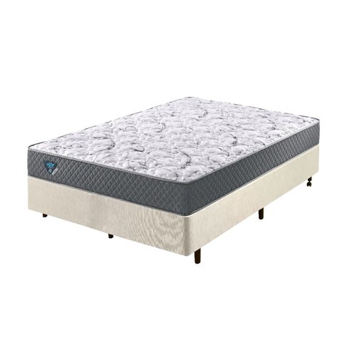 Cama Box Casal 138x188 com Colchão Molas Ensacadas Ecoflex Courino Linho