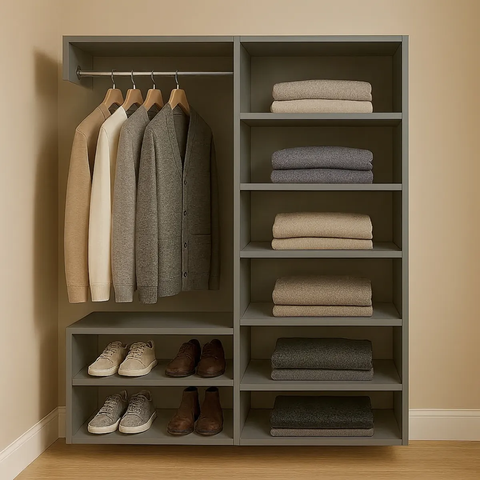 Closet Estante Supenso Mdf Aberto com Cabide e Sapateira de Parede:cinza