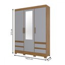 Ver imagem 5 de Guarda-roupa Solteiro Lema 3 Portas 4 Gavetas com Espelho Nature/cinza - Henn