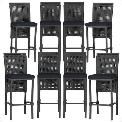 8 Banquetas em Alumínio Roma Preta Corda Náutica Tecido 12