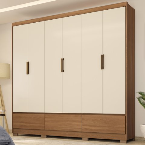 Guarda Roupa Casal 6 Portas e 3 Gavetas Himalaia - Amêndola Touch/off White