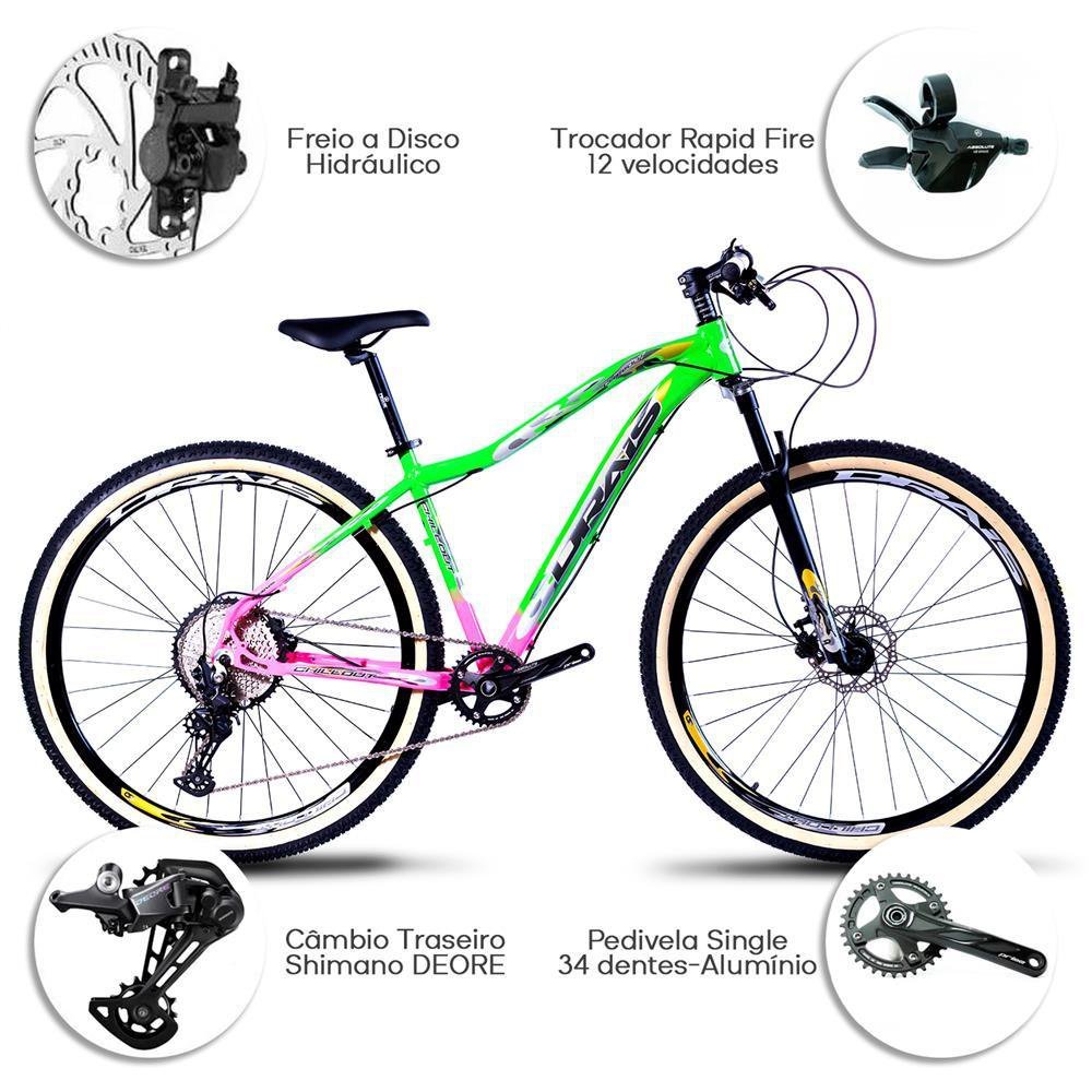 Bicicleta Aro 29 Drais 12 Velocidade Deore Trava Guidão 19" Verde/Rosa - 321 - 3